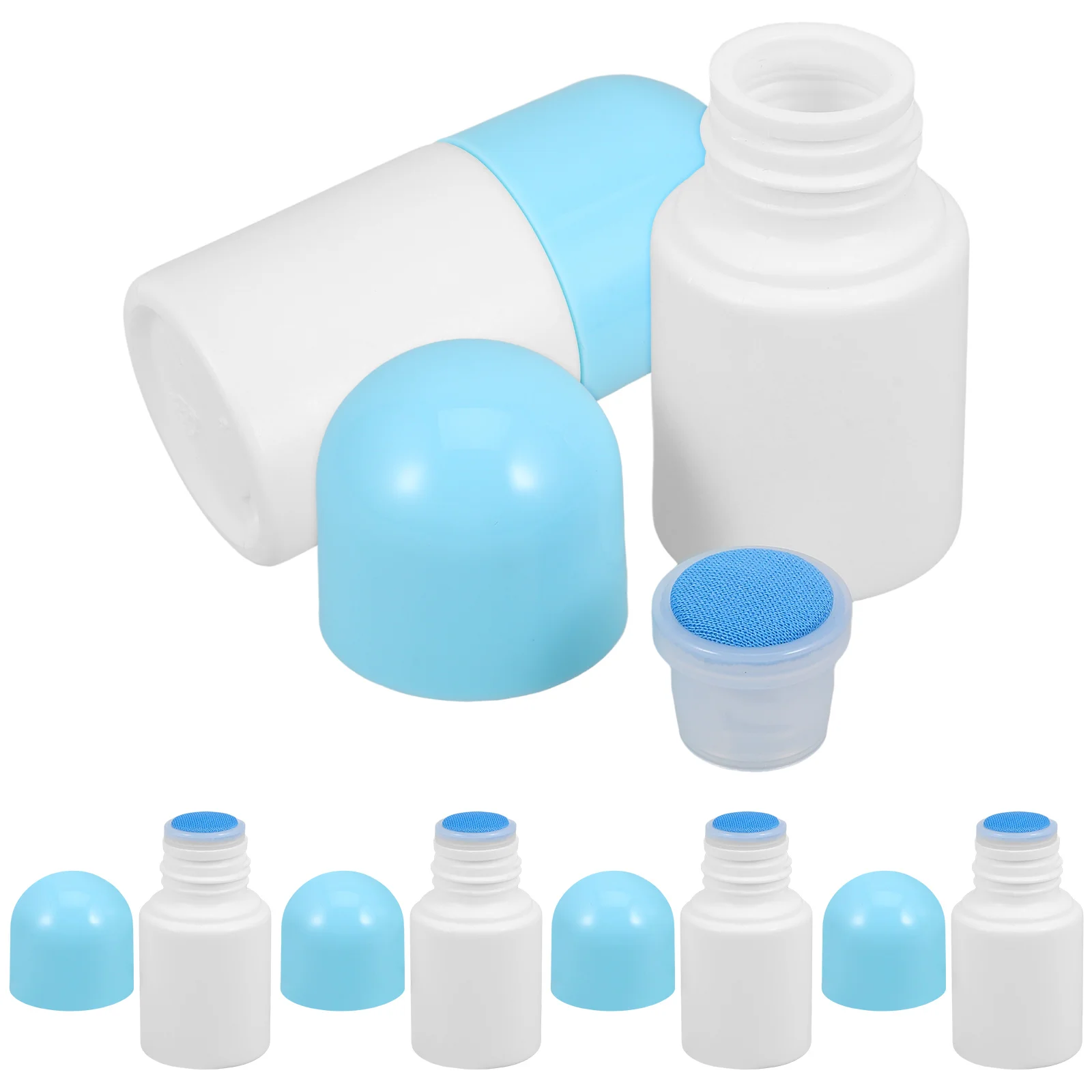 

6pcs 30ml Blue Cap Liniment Bottles Sponge Applicator External Liquid Plastic Reusable Empty Containers