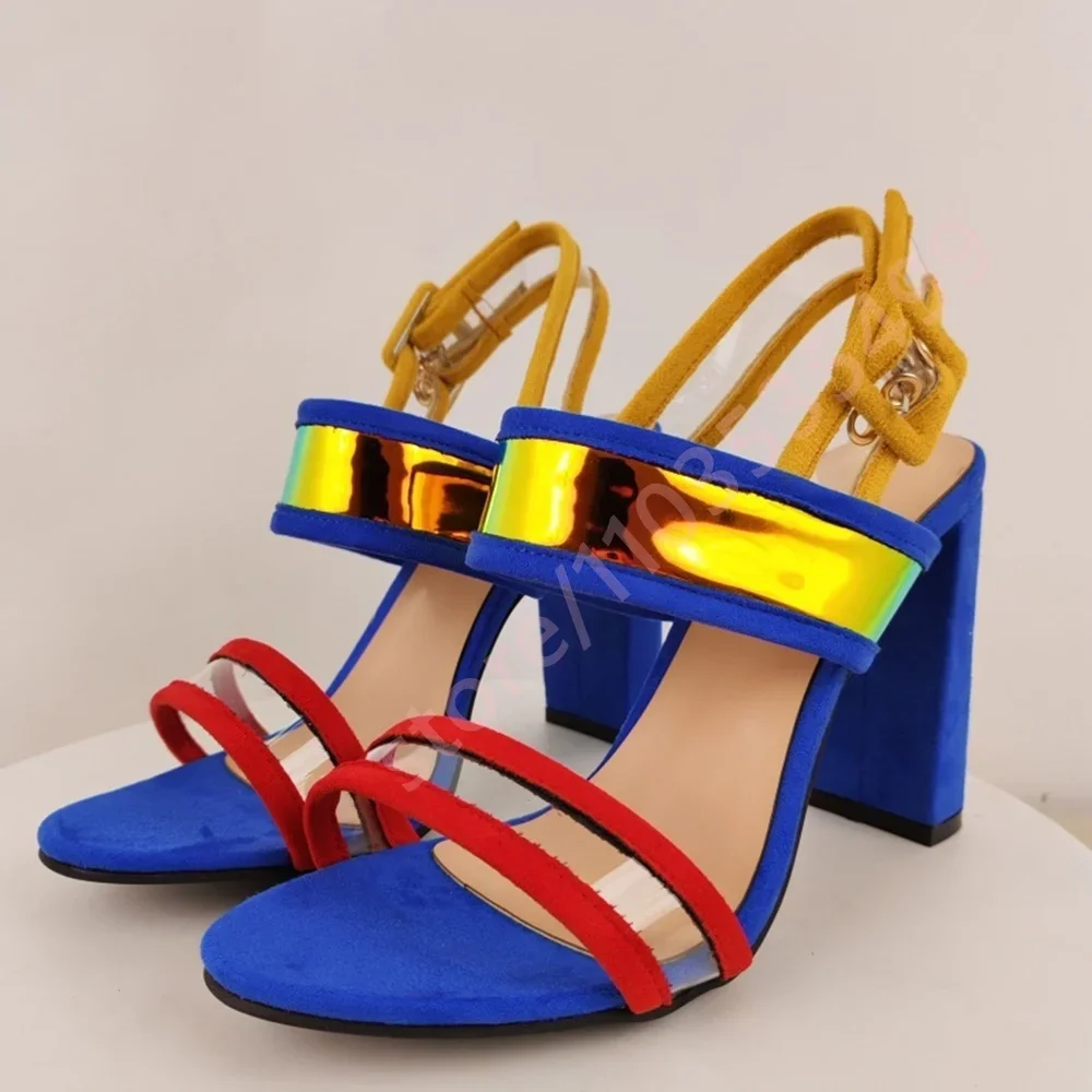 

Sexy Women's Catwalk Multi-Colored Sandals 2026 New Fashion Party Buckle Open Sandals Clear Straps Chunky Heel Slingback Sandal