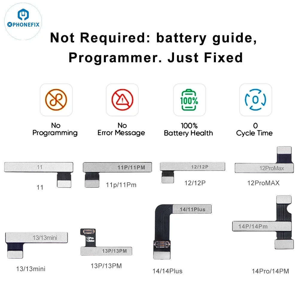 PHONEFIX Pre-Programmed Battery Tag-on Flex Cable for iPhone 11-15PM Unable to Verify Genuine Warning Removal As JC Battery Flex