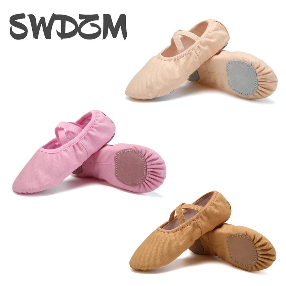 

SWDZM Flat Girls Ballet Shoes Canvas Soft-Soled Kids Children Ballet Practise Shoes Women Dance Yoga Rhythmic Gymnastics Shoes