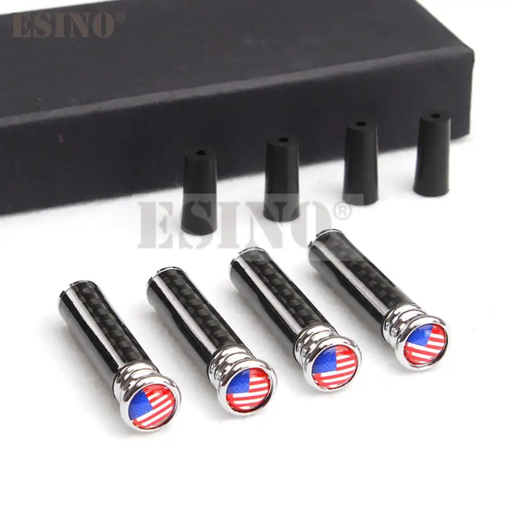 4 x USA American Color National Flag Carbon Fiber Car Bolt Interior Door Lock Button Screw Knob Pin Caps Covers Pin Caps Trim