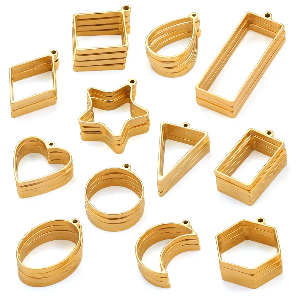 10 sztuk ze stali nierdzewnej figura geometryczna urok pusty klej pusty wisiorek taca Bezel Charms na materiały do ​​wyrobu biżuterii ustalenia