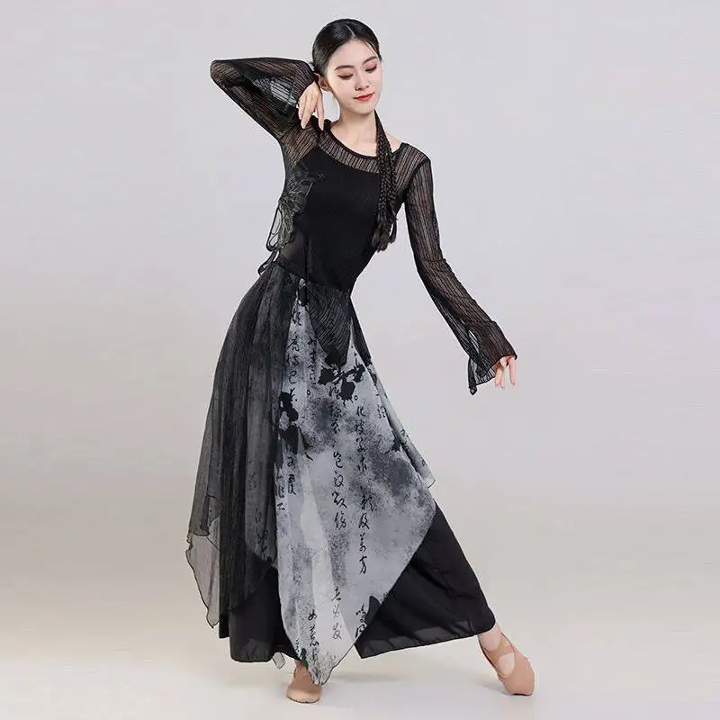 New Chinese ink and wash classical dance costumes, national style elegant body rhyme art test practice performance suit
