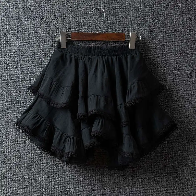 Elastic Waist White Black Irregular Mini Kawaii Skirt Japanese Style School Y2k Aesthetic Ruffles Short Skirts Streetwear Faldas