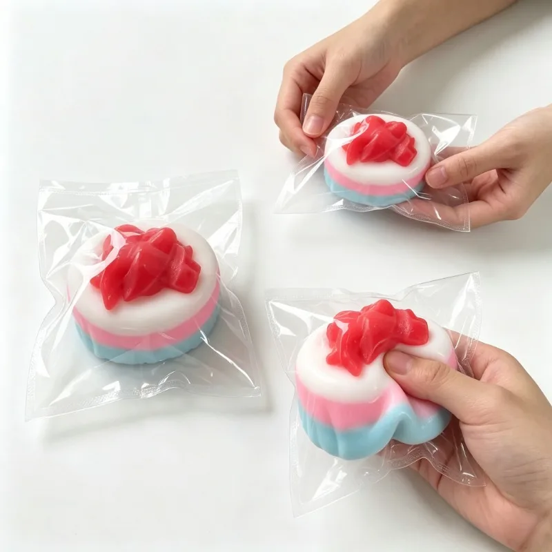 

Gradient Gift Box Cake Squishy Toy Individually Packed Jelly Squeeze Fidget Toy Dessert Shape Stress Relief Pocket Sensory Toy