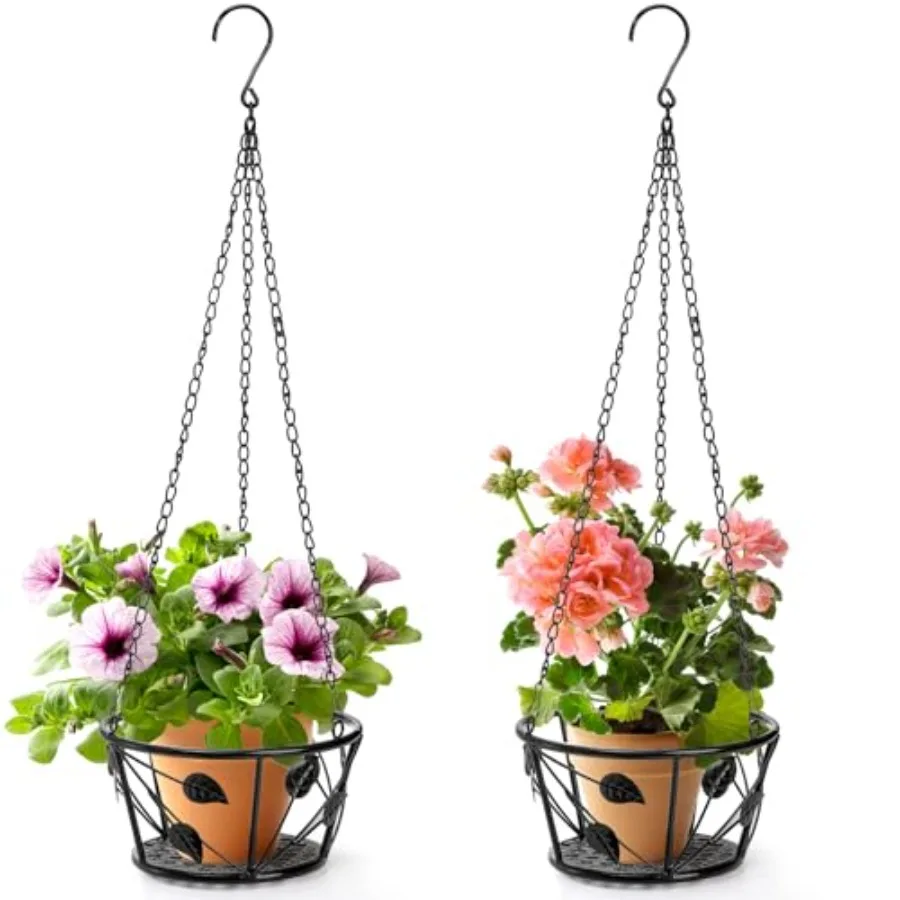 

2 Pack Metal Plant Hanger Hanging Plant Holder with Ceiling Hook Modern Plant Hanging Basket Drative Planter Flower Pots Shelf