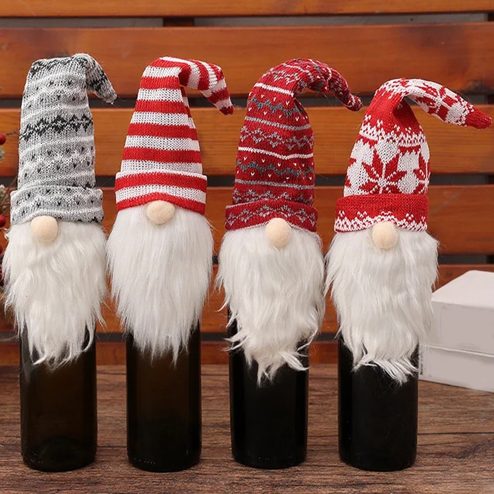 Whimsical Santa Claus Christmas Wine Bottle Covers for Holiday Parties and New Year Festive Table Settings Decor Winter Indoor