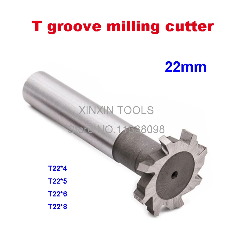 Free delivery 4PCS T22*4*5*6*8 high speed steel Straight shank T groove milling cutter T type Straight shank milling cutter