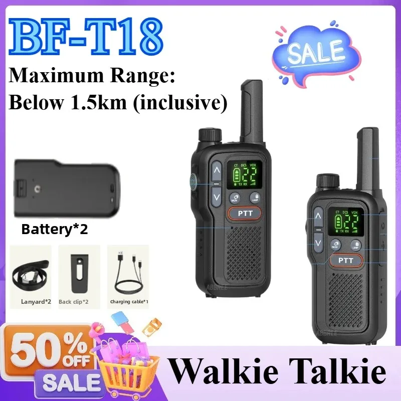 2PCS For Baofeng BF-T18 Mini Walkie Talkie PMR FRS Dual PTT Flashlight Portable Type-C Charger VOX NOAA Service For Hunting
