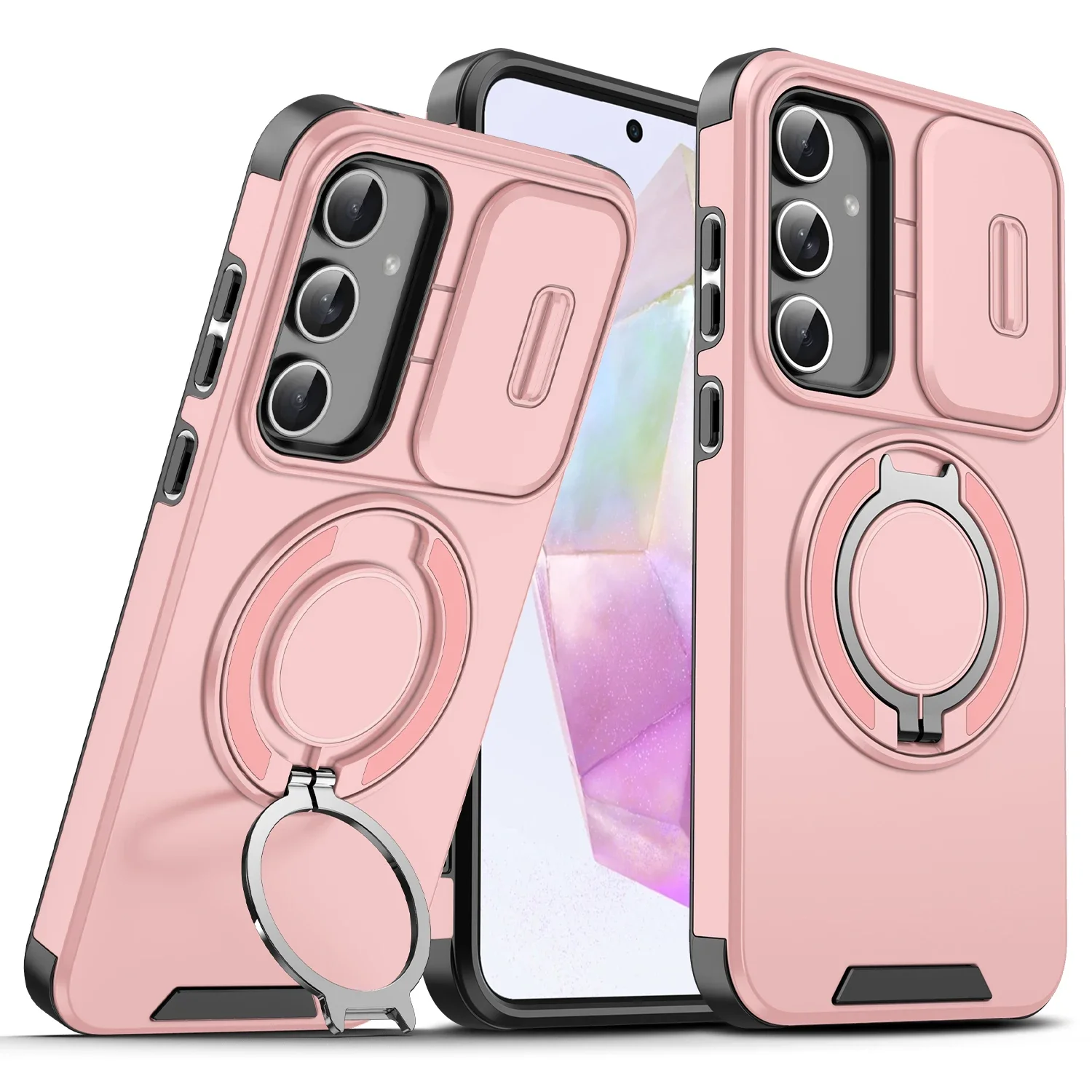 For Samsung Galaxy A55 Case Shockproof Armor Magnetic Holder Ring Stand Cover for GalaxyA 55 Slide Lens Camera Protection Funda