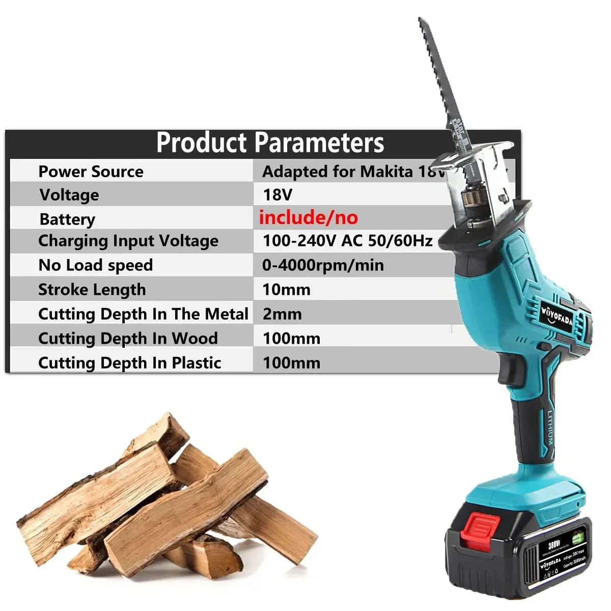 Cordless Reciprocating Saw Multifunctional Lithium Reciprocating Saw Chainsaw Wood Metal PVC Pipe Cutting For Makita 18V Battery