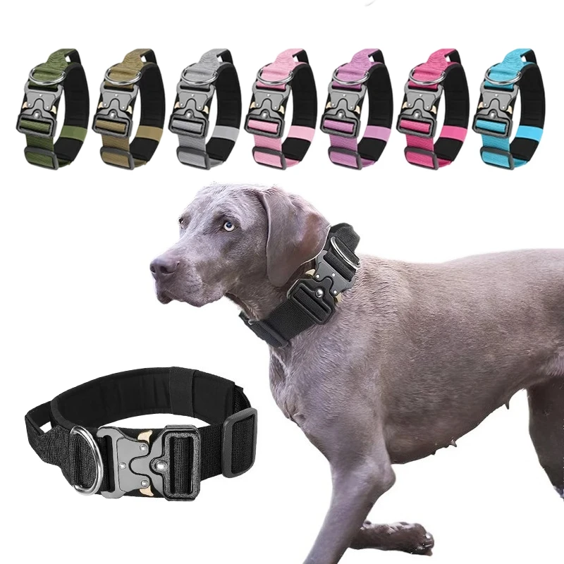 Verstellbares taktisches Hundehalsband mit Metallschnalle für Outdoor-Spaziergänge und Training, strapazierfähige Nylonhalsbänder für mittelgroße und große Hunde, Haustierbedarf