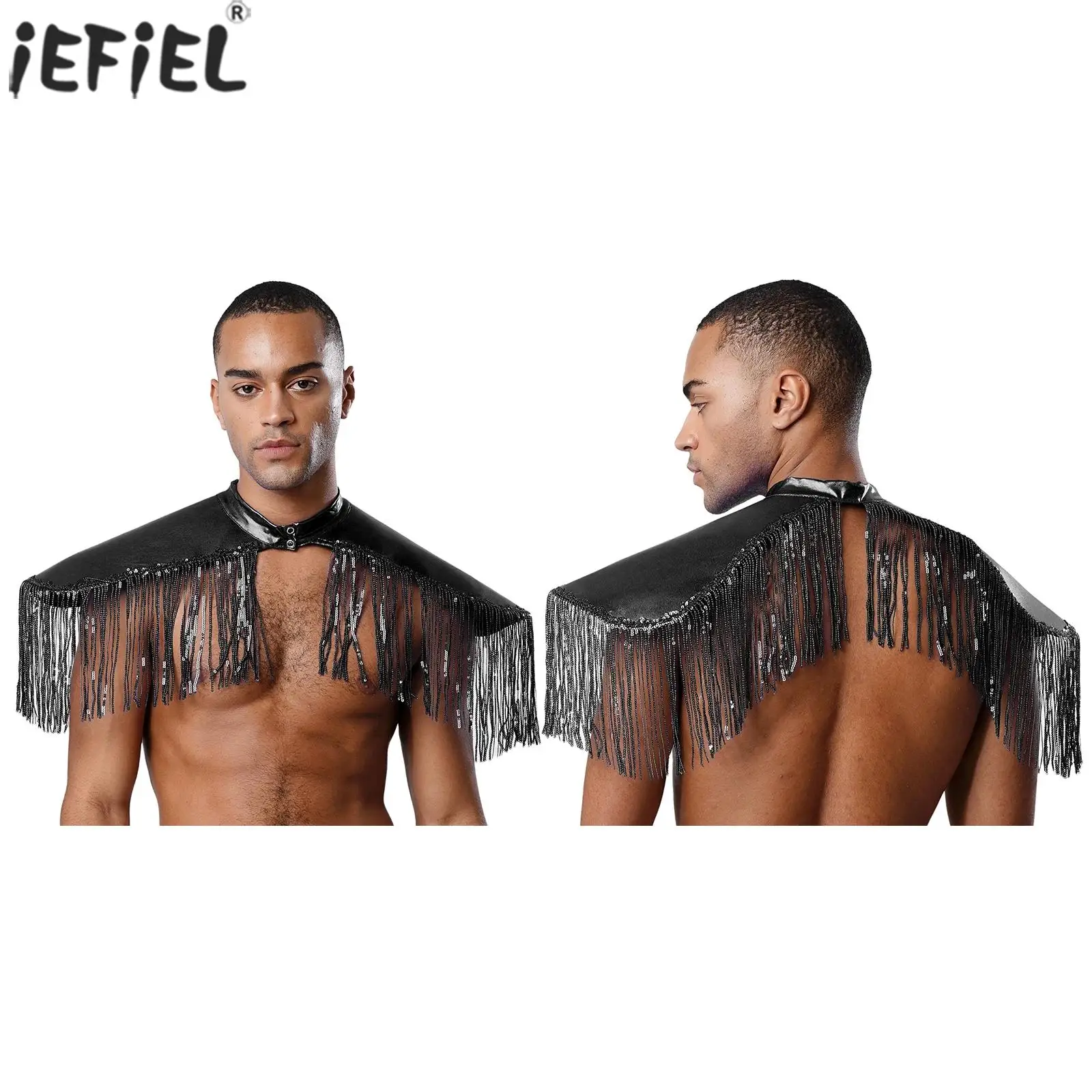 

Shiny PU Leather Shrugs Fringe Tassels Shoulder Armor Shrugs Halloween Prince Queen King Cosplay Accessories Shoulder Shrugs