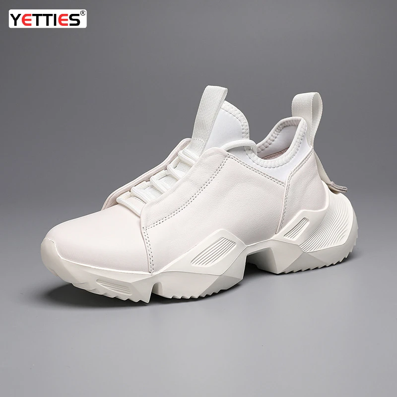 Men's Chunky Leather Dad Sneakers Height-Increasing Fashion Korean Trendy Elegant Comfortable Versatile Casual Athletic Shoes