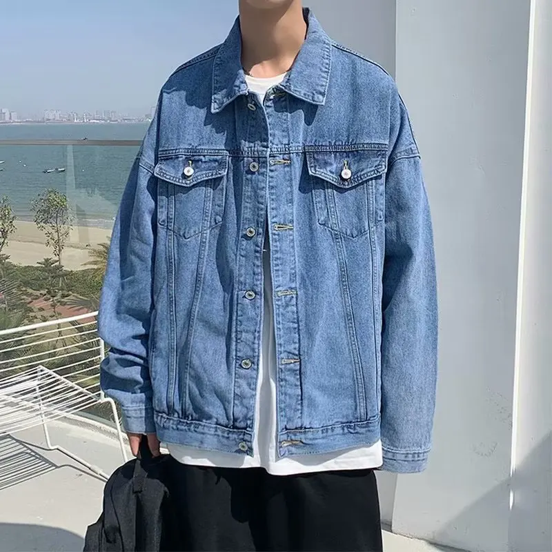 

Свободный крой, повседневная джинсовая куртка для мужчин, осень-зима, большие размеры 250, спортивная цветная рабочая одежда, верхняя одежда для пар