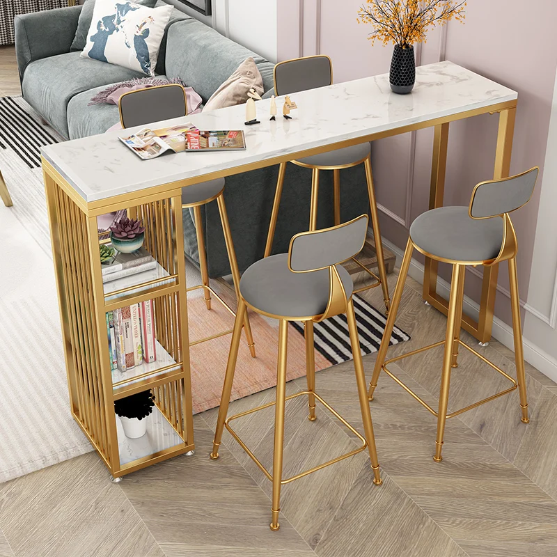 

Nordic home marble bar table wine long table and chair combination simple living room wall partition high table