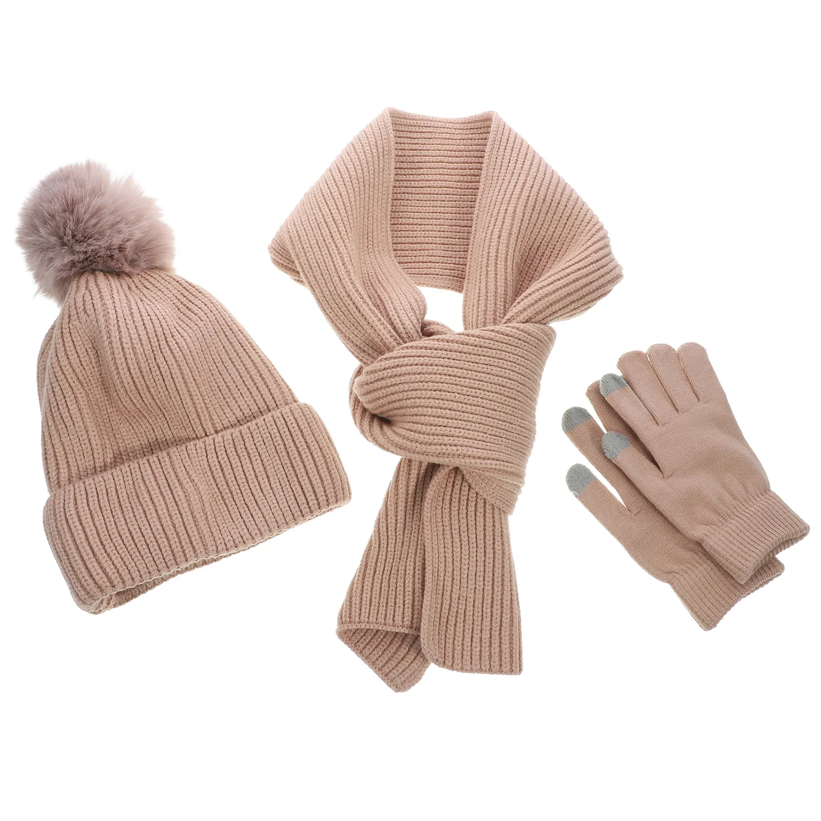 

1Set Scarf and Gloves Set for Women Winter Warm Hat Scarf Gloves Kit Soft Supple Knit Beanie for Riding Shopping Gift