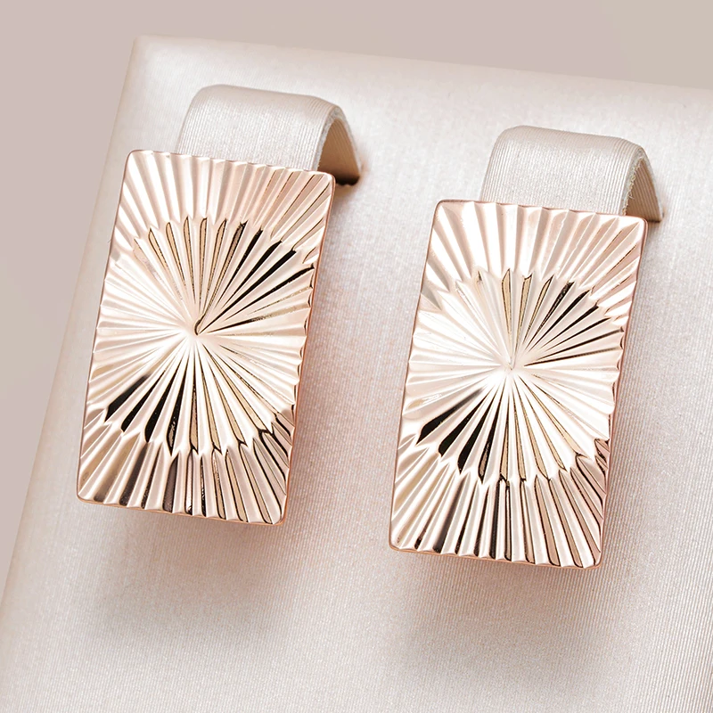Kinel Hot Fashion Glossy Dangle Earrings For Women Simple Square Sculpture 585 Rose Gold Color High Quality Daily Fine Jewelry