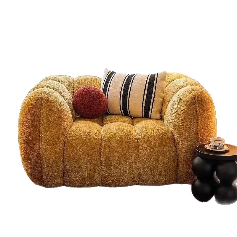 

French retro cream wind pumpkin sofa living room modern simple straight row fabric single lazy