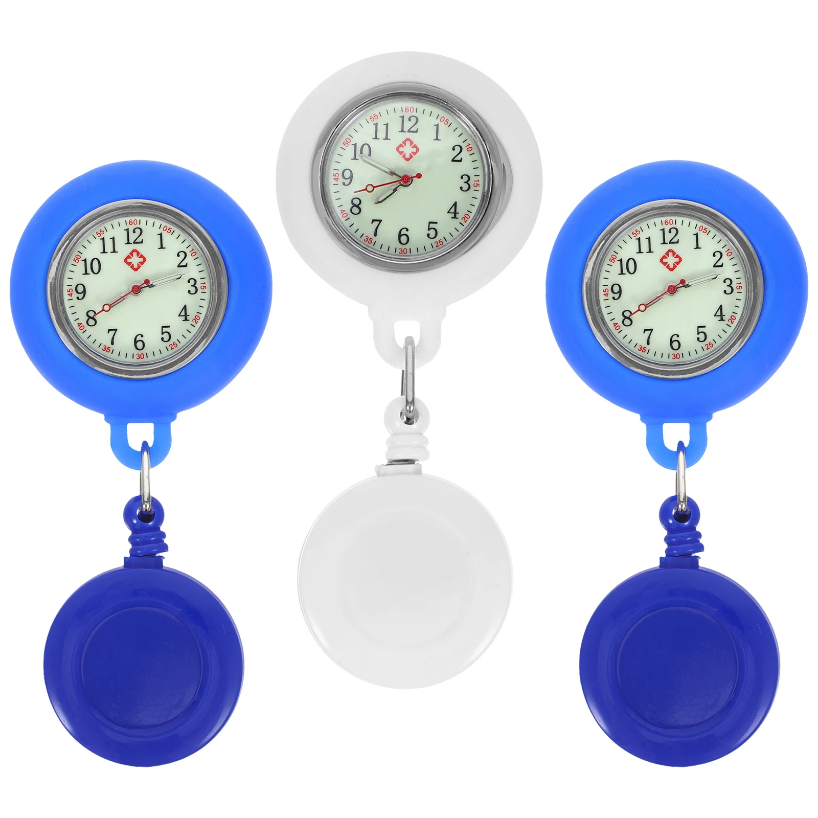 

3pcs Nurse Pocket Watch Silicone Stretchable Unisex Portable Round Quartz Watches Button Opening Black Light Blue White Gift