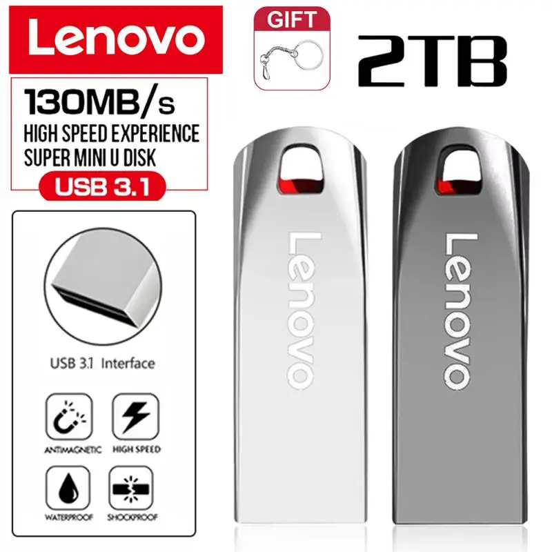 Lenovo 2TB Usb 3.0 Flash Drive logam, Usb Drive portabel kecepatan tinggi 1TB 512GB 256GB tahan air Memoria Usb Flash Disk