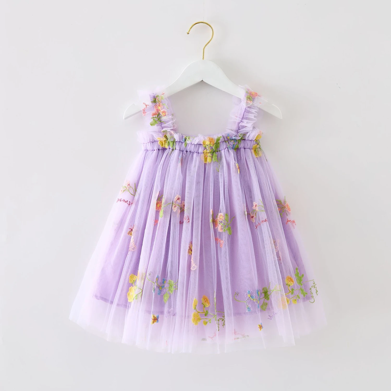 New Summer Baby Girls Dress Vintage Floral Mesh Tutu Princess Dress Birthday Party Strap Dress for 1-5Y Toddler Kids Clothes