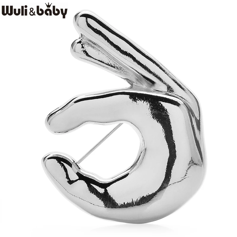 Wuli&baby Metal Hand Brooches For Women Men 2-color OK Gesture Figures Party Casual Brooches Pins Gifts