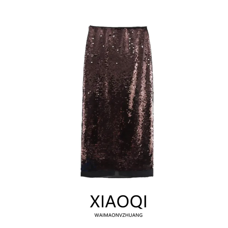 

High Waist Loose Midi Skirt Women's New Autumn Winter Pearl Decoration Casual Long f-length Skirt Faionable All-match