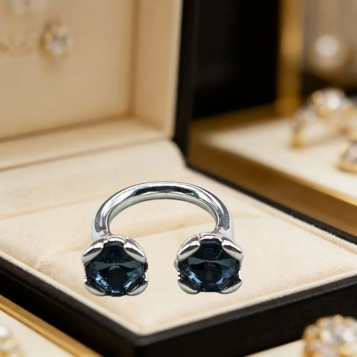 

2026 Spain Sparkling socialite Style Colored Crystal Open Ring Jewelry Accessories Party Gift