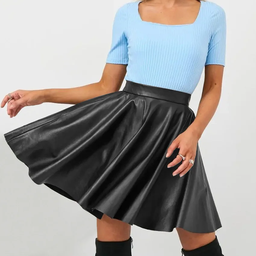 

Black temperament loose velvet leather skirt spring and summer fashion new women's short skirt