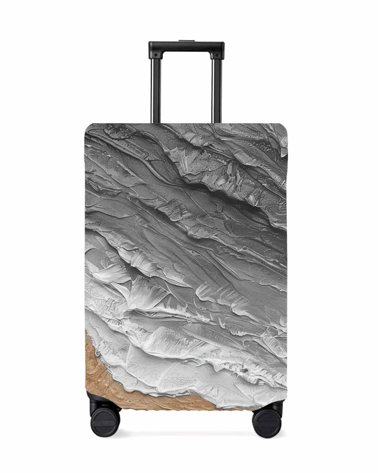 Ocean Waves Sandy Beach Dark Gray Gradient Stretch Suitcase Protector Baggage Dust Case Cover For 18-32 Inch Travel