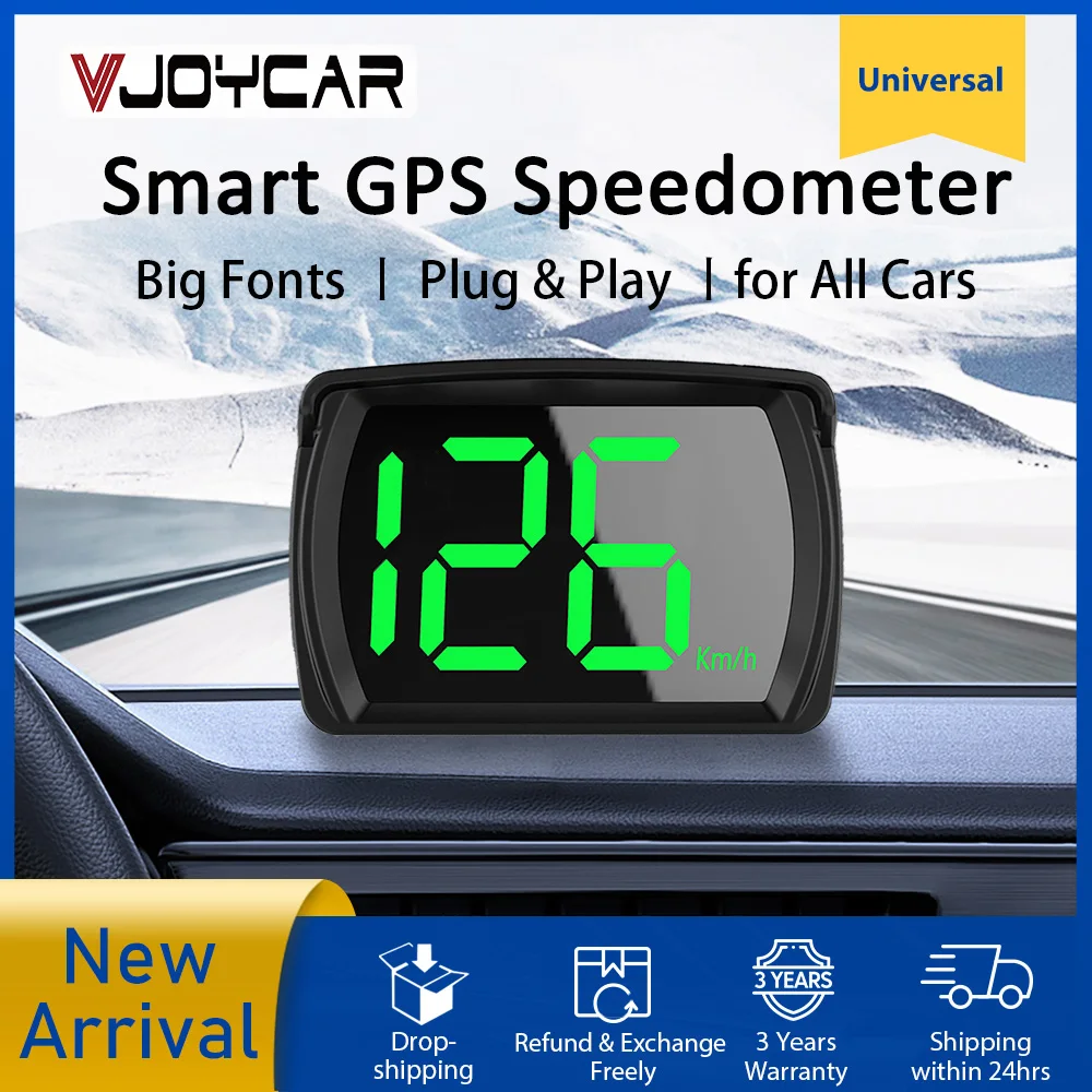 Vjoycar 2023 Latest GPS HUD Digital Speedometer Plug and Play for All Cars Big Font KMH MPH Car Accessories Factory Direct Sale