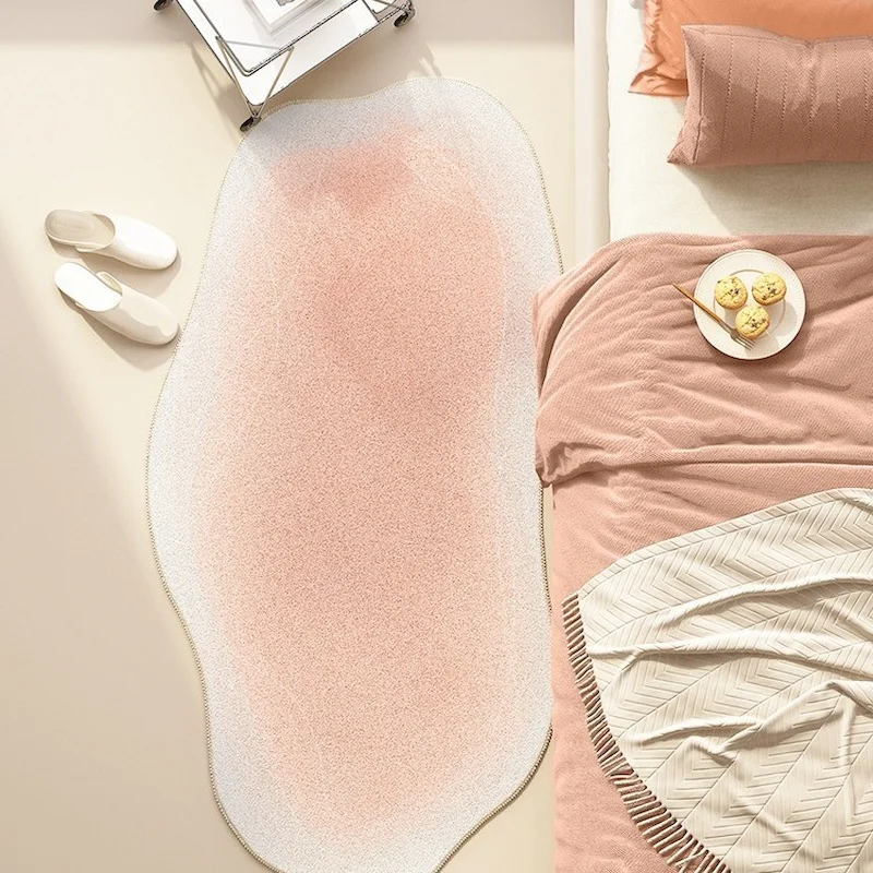 VIKAMA Color Gradient Elliptical Bed Edge Carpet Small Fresh Anti Slip Soft Floor Mat Bedroom Living Room Indoor Home Decoration