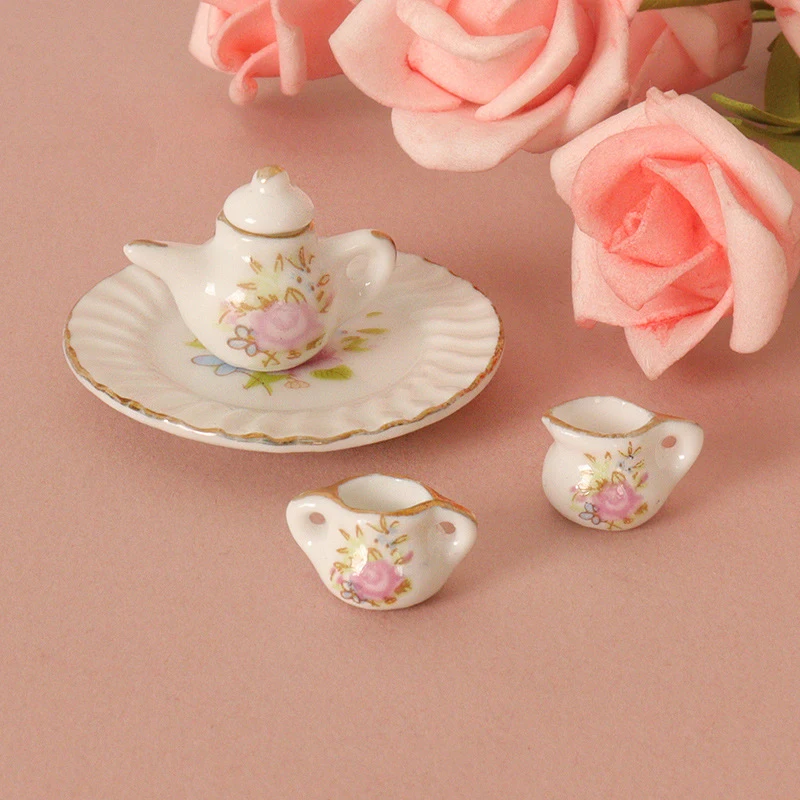 Doll House Miniature Teapot Simulation Mini Teacup Accessories Tea Tray Decorative Ornaments