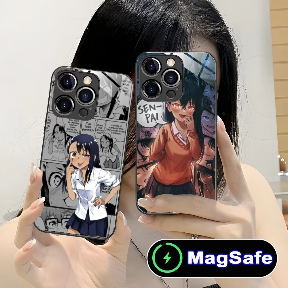 Hayase Nagatoro Anime Mobile Cell Phone Case for iPhone 16 15 14 13 12 11 Pro Max Plus Mini MagSafe Wireless Charging Glass Cove