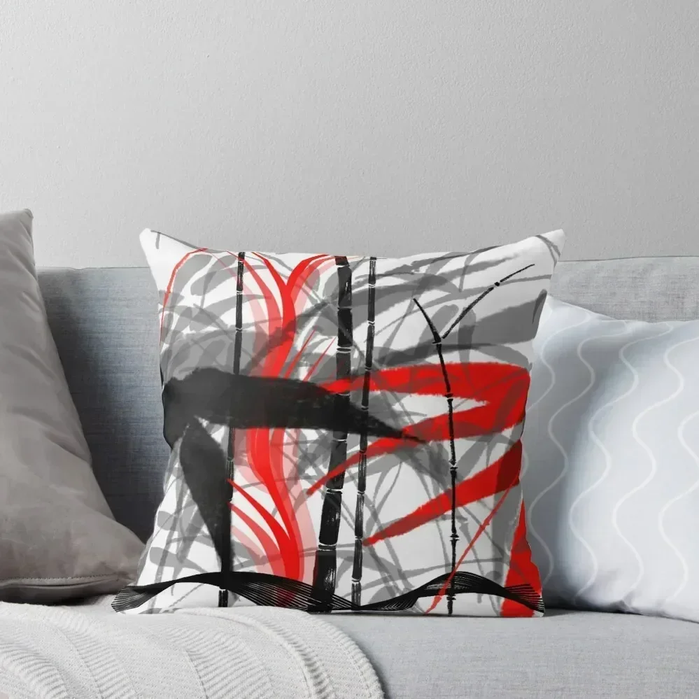 Красный, черный, серый, серебристый, белый, бамбуковый абстракт, цифровая живопись, декоративная подушка, рождественская наволочка, подушка в стиле аниме