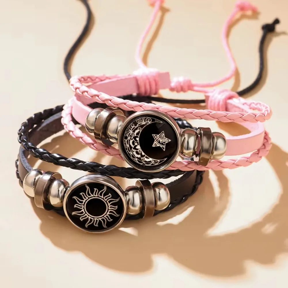 Luminous Couple Bracelet Sun Moon, Adjustable Woven Beaded Bracelet for Couple, 3-Layer Hand Chain Valentine's Day Gift