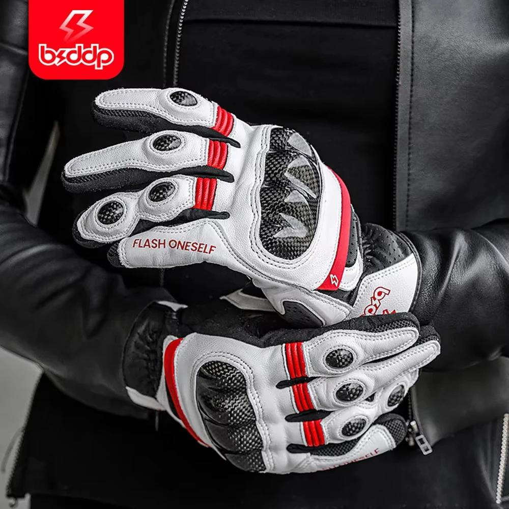 

Carbon Fiber Motorcycle Gloves Man Anti-fall Genuine Leather Motocross Gloves Wear-resistant Motorbike Racing Gloves Touchscreen
