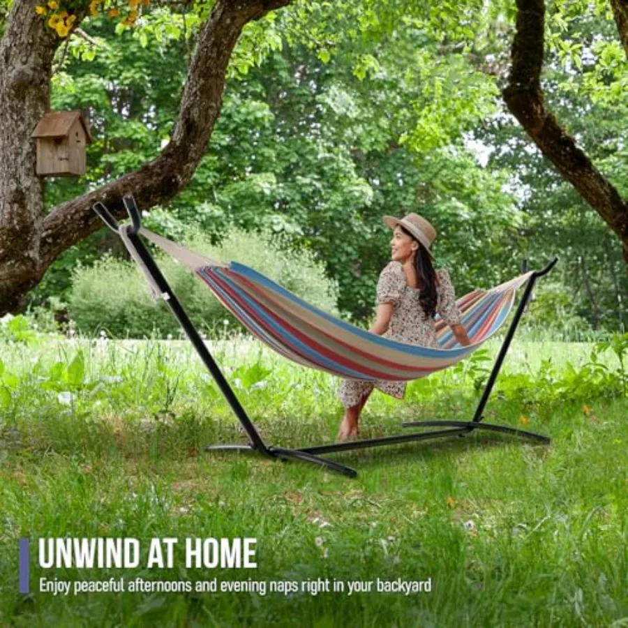 2-Person Luxury Hammock with Steel Stand- Premium Cotton Blend 60 Large Bed- Heavy Duty 450lbs Portable w/Carrying Case - for G