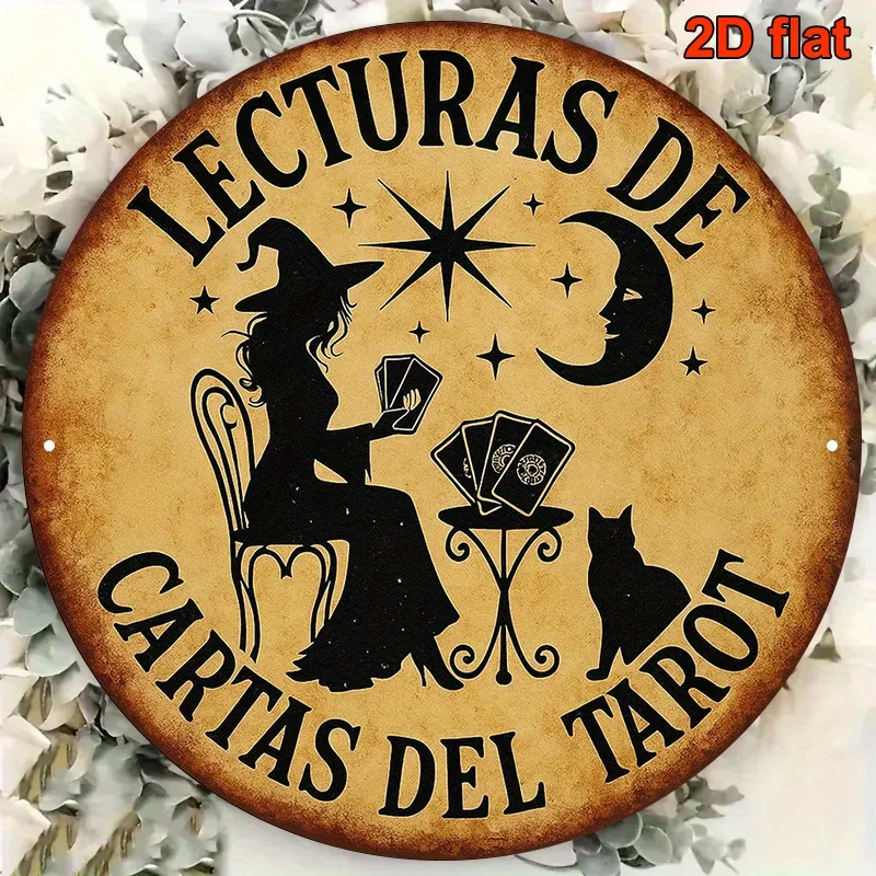 [2D Flat] 1pc 8x8 Inch Round Spanish Language Aluminum Sign | Tarot Card Divination Themed Decorative Plaque, Ideal for Living R