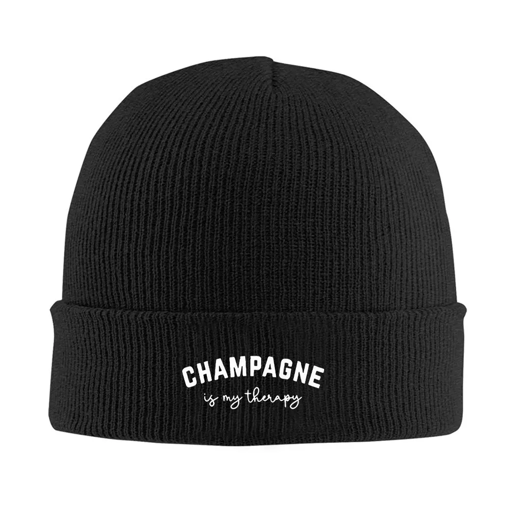 Champagne is My Therapy Knit Beanie Hat Soft Warm Winter Cap for Men Women Daily Wear
