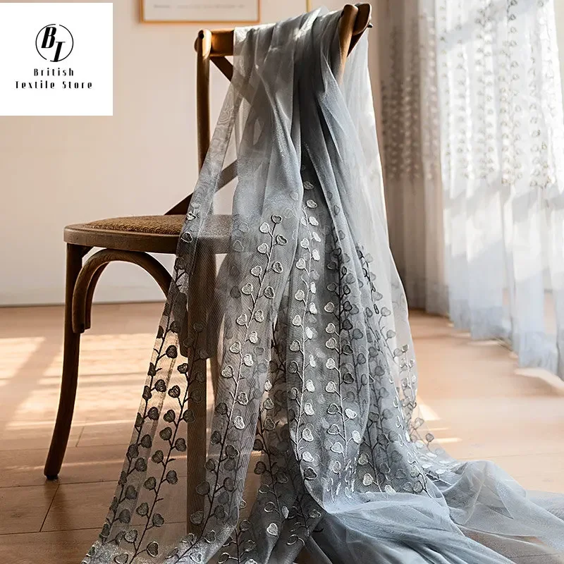 

Modern Curtains for Living Dining Room Bedroom Light Gray Embroidered Window Screen Hemp Yarn Retro Custom Kitchen Curtains