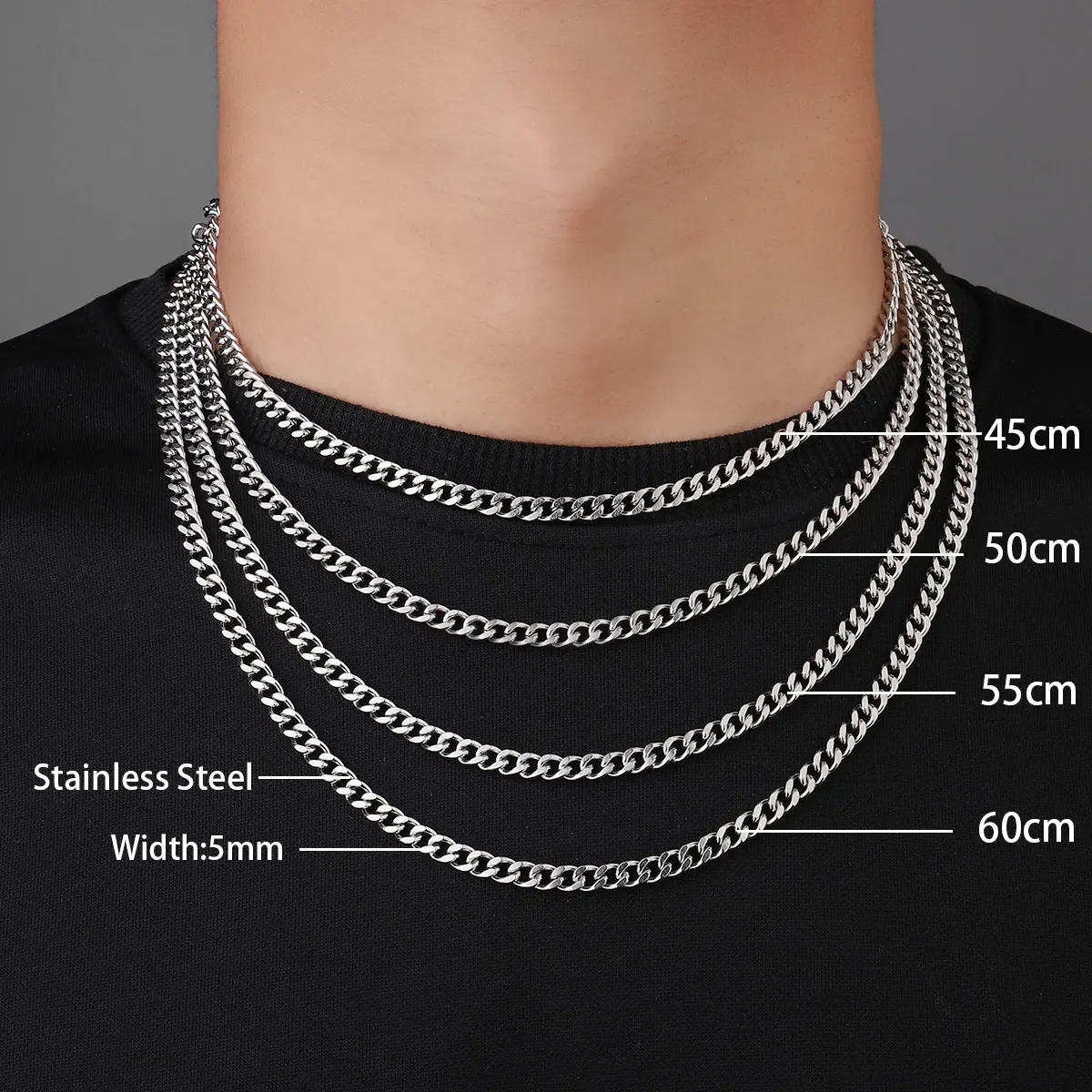 Stainless Steel 5mm 7mm 9mm Basic Cuban Necklaces Four Side Grinding Link Chains For DIY Jewelry Making Accessories