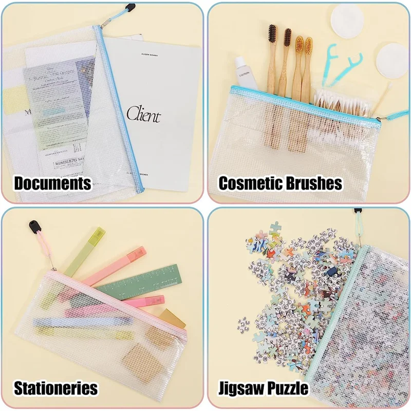 20Pcs Mesh Zipper Pouch, Waterproof Zipper File Bag, A4, Suitable for Storage of Office Supplies, Cosmetics, Stationery