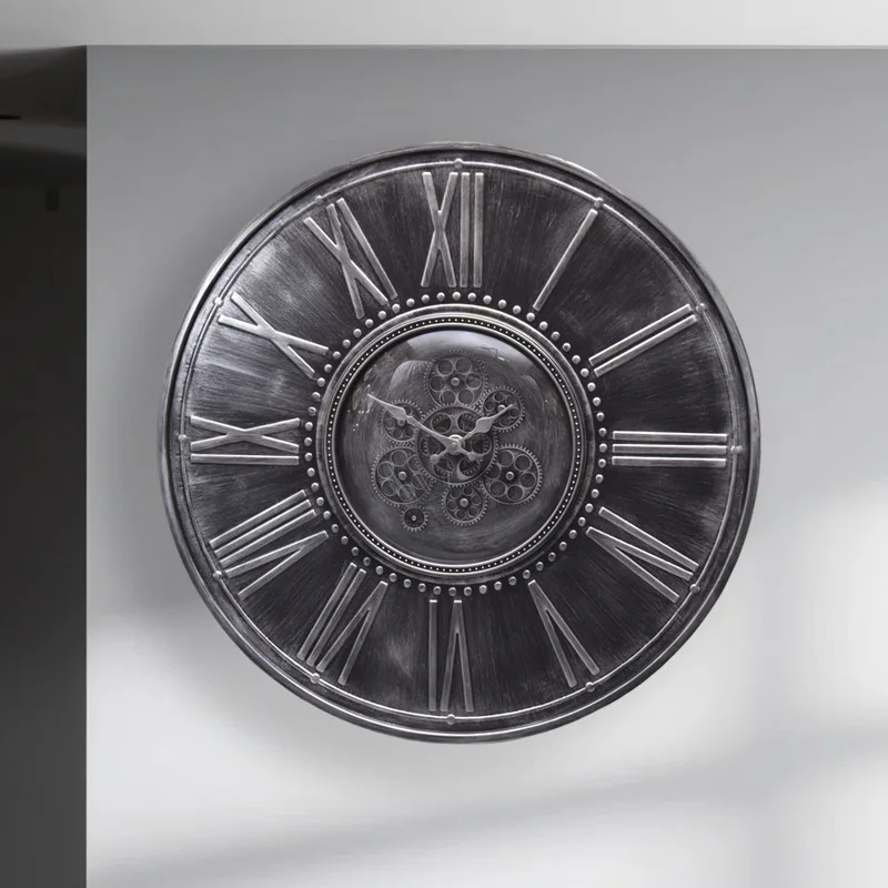 70cm factory price creative oversized vintage round dynamic gear metal wall clock home décor antique gear moving wall clock