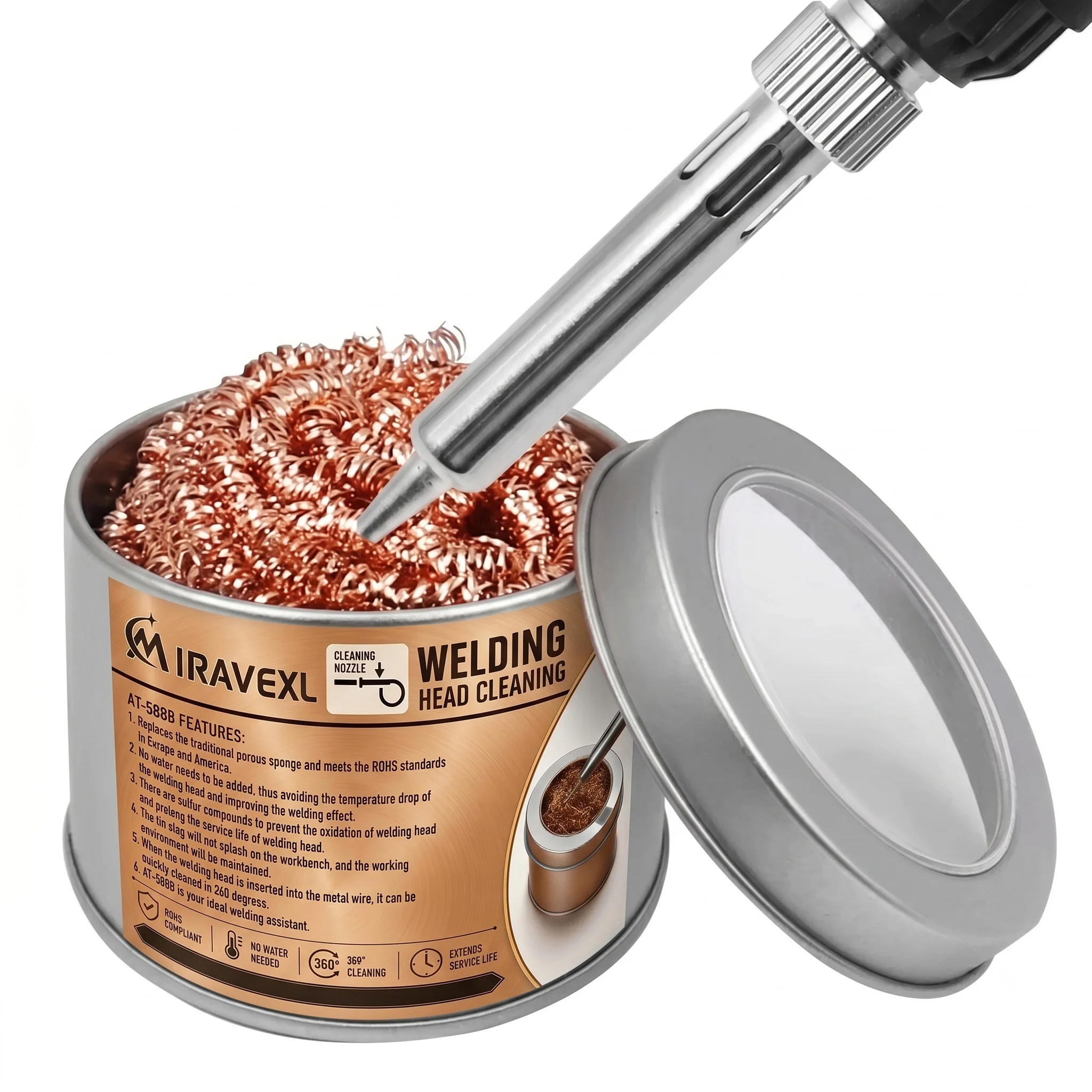 MIRAVEXL Professional Copper Wire Soldering Iron Tip Cleaner: Mesh Ball in Metal Holder for Electronics Dross Removal & Tip Care