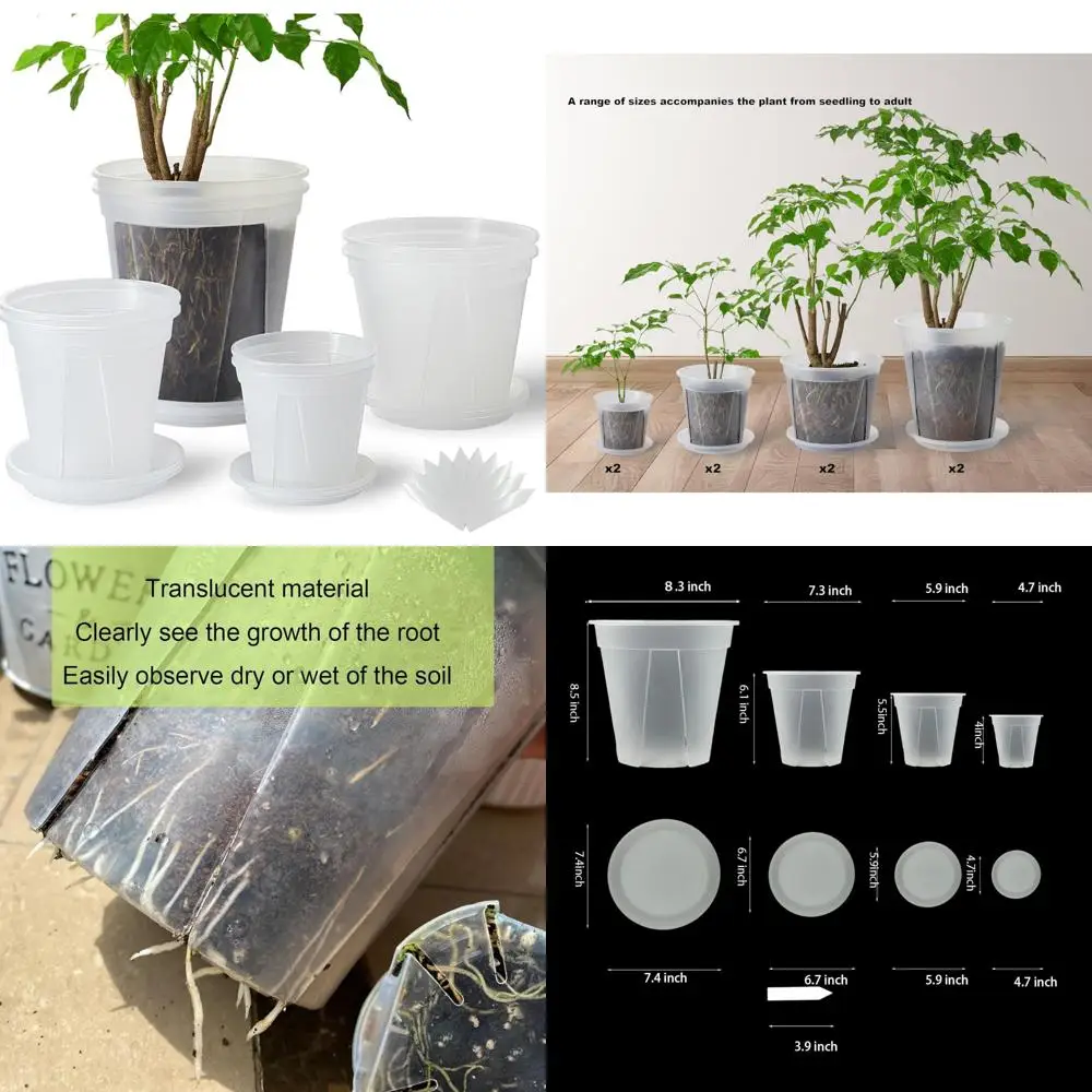 

Large Clear pots for Plants, 8 pcs 5/6/7/8 inch Thick Plastic Nursery pots for Plants with Drainage Holes for Monstera Plant Liv