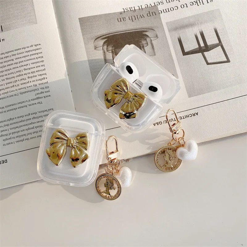 Luxury Golden Bow Earphone Case for Apple Airpods Pro2 Case for Airpods 3 3rd Generation AirPod 2 1 Case