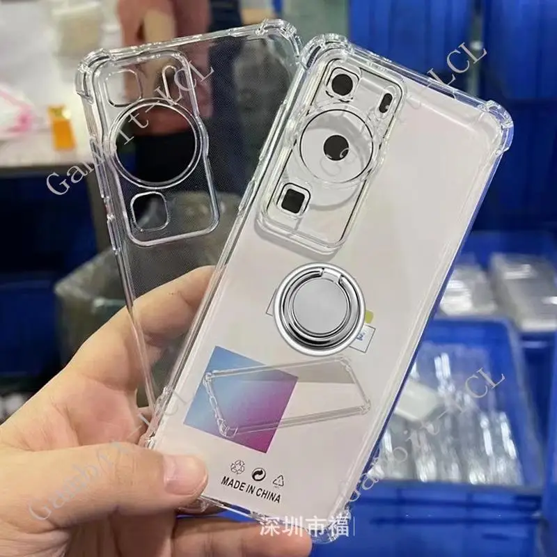 For Huawei P60 Pro P 60 Back Ring Holder Bracket Phone Cover TPU Soft Silicone Case On MNA-AL00 MNA-LX9 LNA-AL00 LNA-LX9