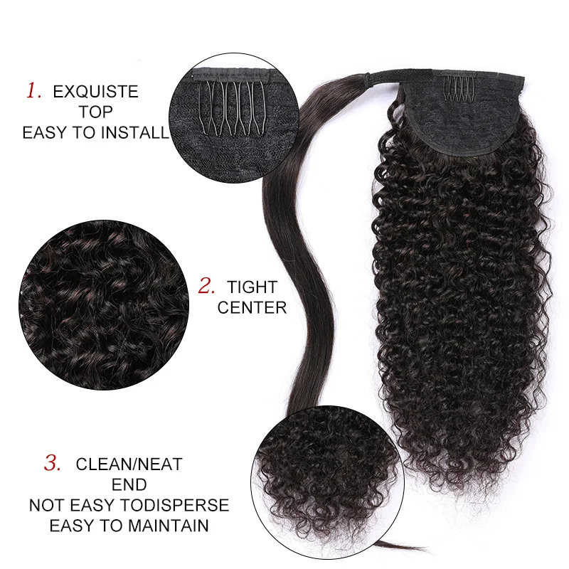 Kinky Curly Ponytail Drawstring Human Hair Ponytail Extensions Horsetail For Women Natural Hairpiece With Clip In Hair Extension